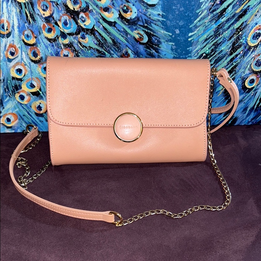 Giordano Pink Crossbody/Wristlet  Bag with Gold Metal Chain